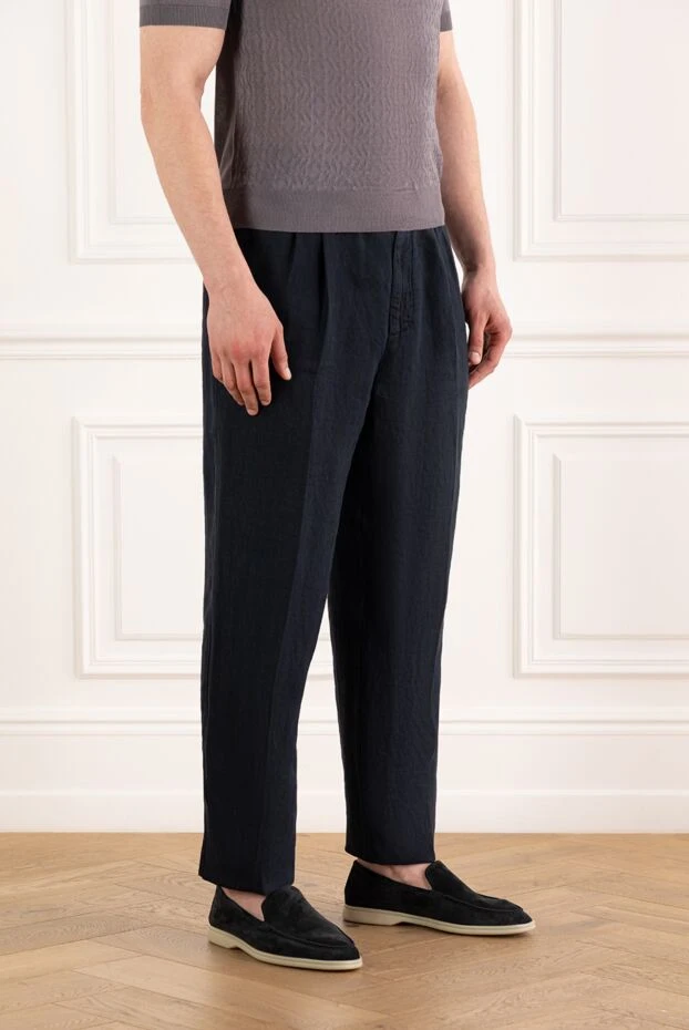 Brunello Cucinelli blue relaxed fit trousers in linen gabardine 187882 - photo 3