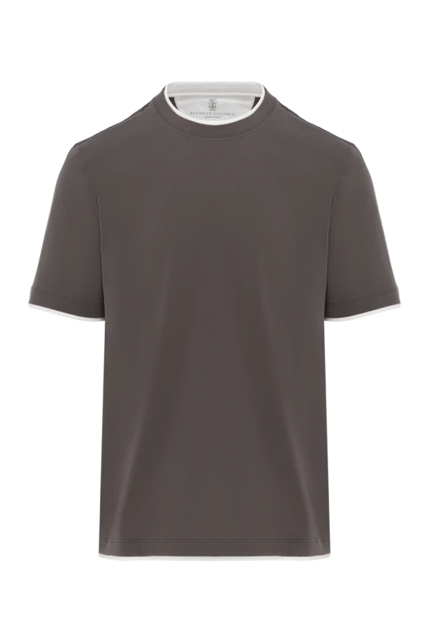 Brunello Cucinelli футболка мужская серого цвета из хлопка с окантовкой 187883 - фото 1