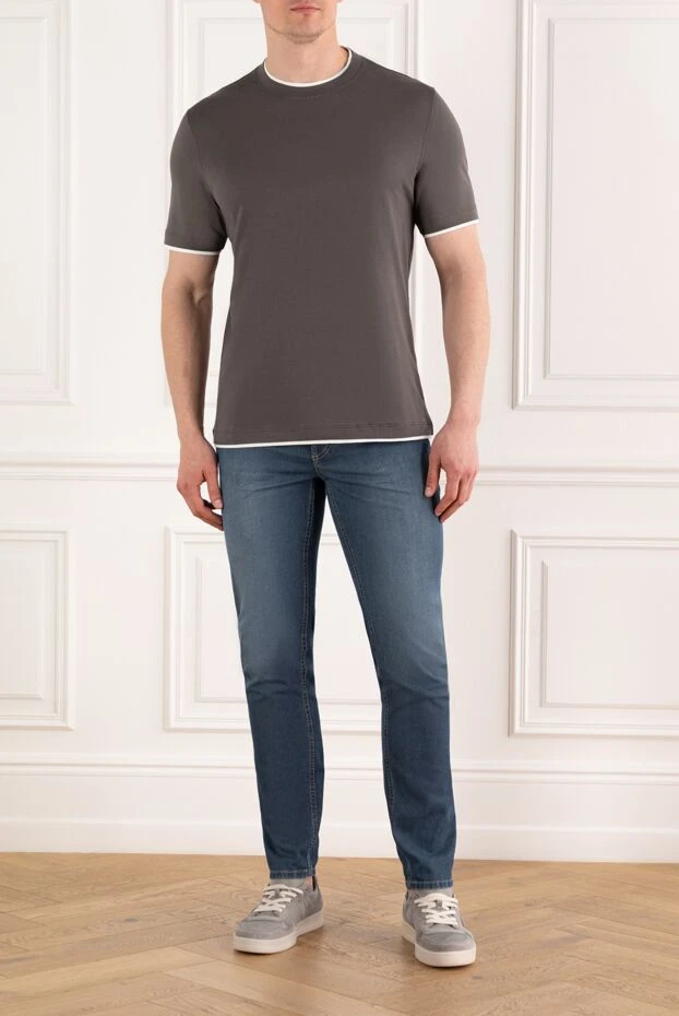 Brunello Cucinelli түтіктері бар сұр мақта ерлерге арналған футболка 187883 - фото 2