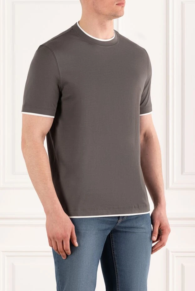Brunello Cucinelli түтіктері бар сұр мақта ерлерге арналған футболка 187883 - фото 3