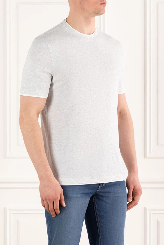 Brunello Cucinelli ерлерге арналған ақшыл сұр мақта матадан жасалған түтіктері бар футболка 187884 - фото 3