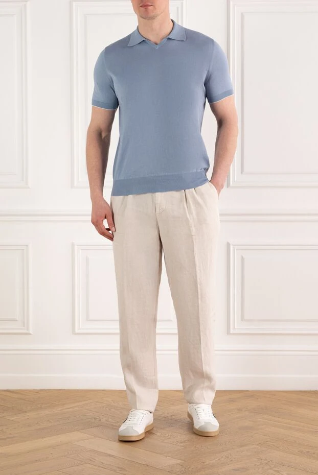 Brunello Cucinelli light blue knit polo shirt with a turn-down collar and no fastening
 187885 - photo 2