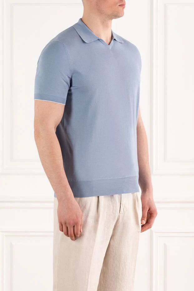Brunello Cucinelli light blue knit polo shirt with a turn-down collar and no fastening
 187885 - photo 3