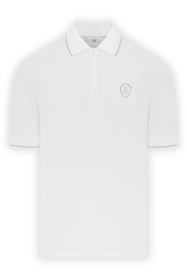 Белое мужское поло на молнии с логотипом - фото 1
