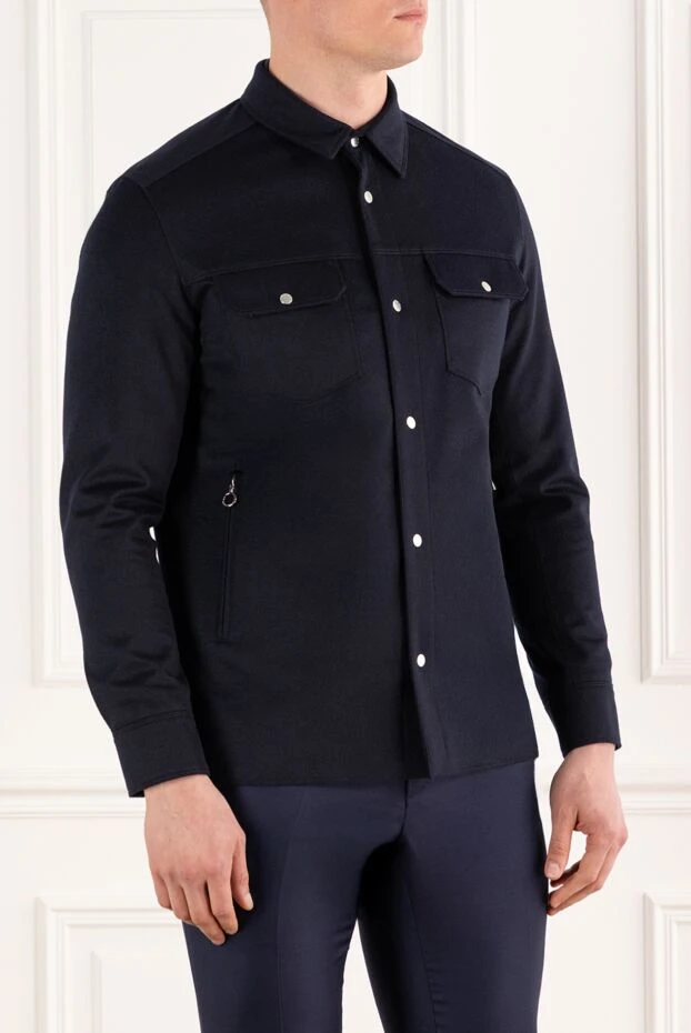 Seraphin кашемировая куртка-рубашка на кнопках синяя мужская 187896 - фото 3