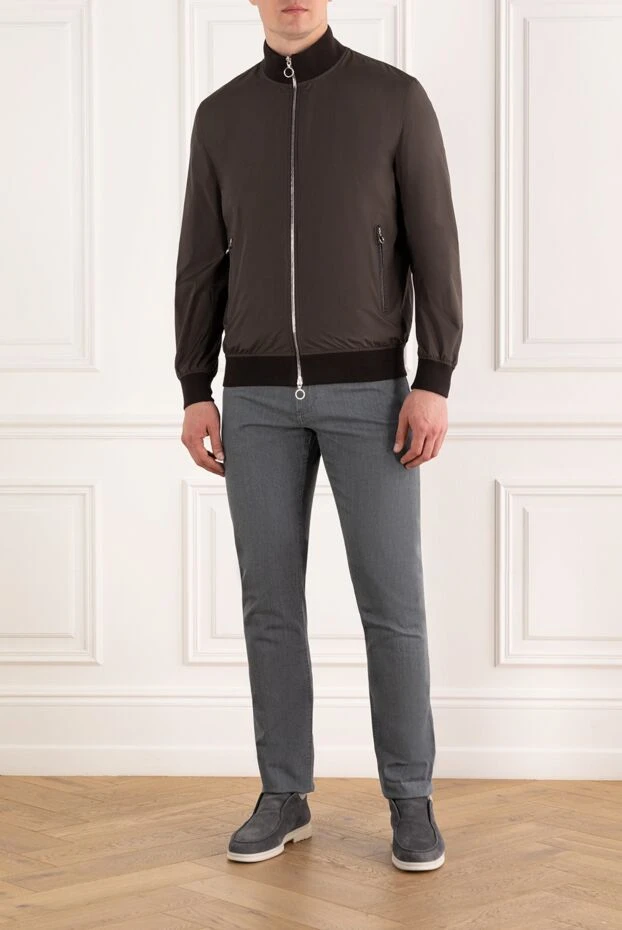 Коричневая куртка бомбер с отделкой карманов из кожи крокодила - фото 2