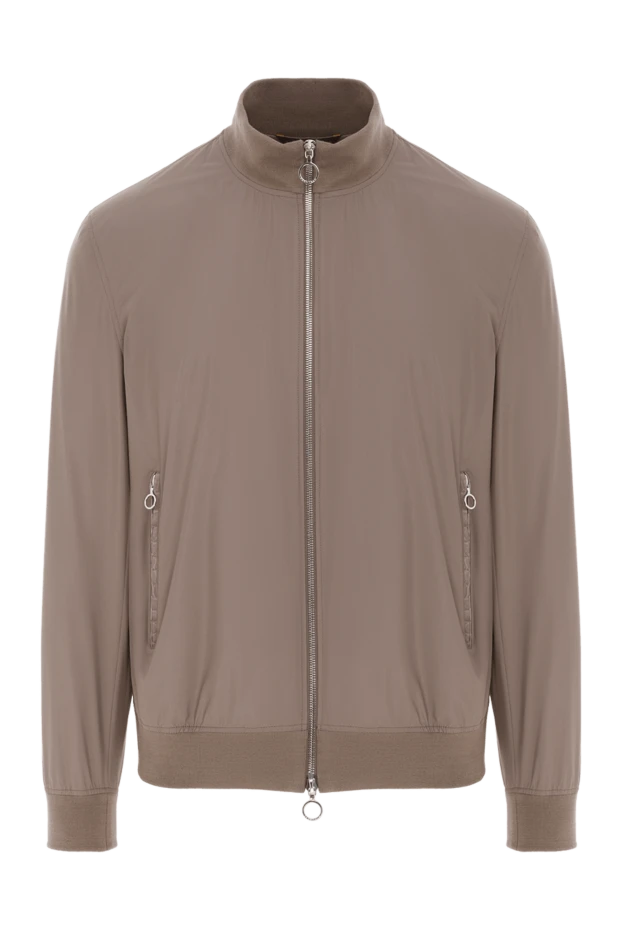 Куртка мужская с вставками из кожи крокодила бежевая - фото 1