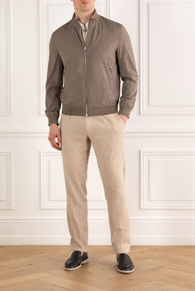 Куртка мужская с вставками из кожи крокодила бежевая - фото 2