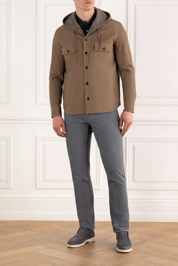 Утепленная кожаная куртка с капюшоном коричневая мужская - фото 2