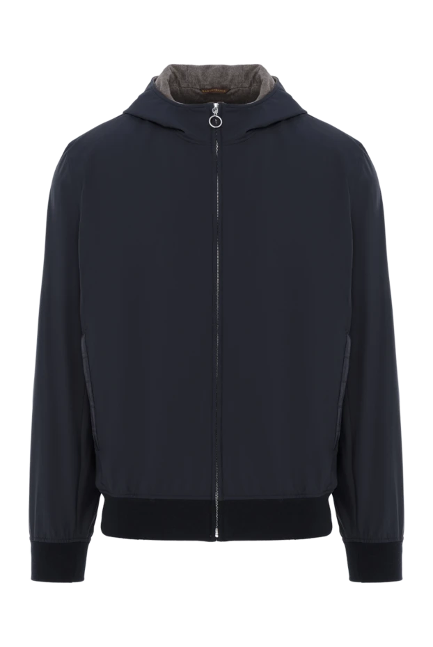 Blue hooded jacket with crocodile leather trim - photo 1