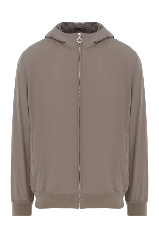 Крокодил былғарыдан жасалған бежевый капюшоны бар күрте - фото 1