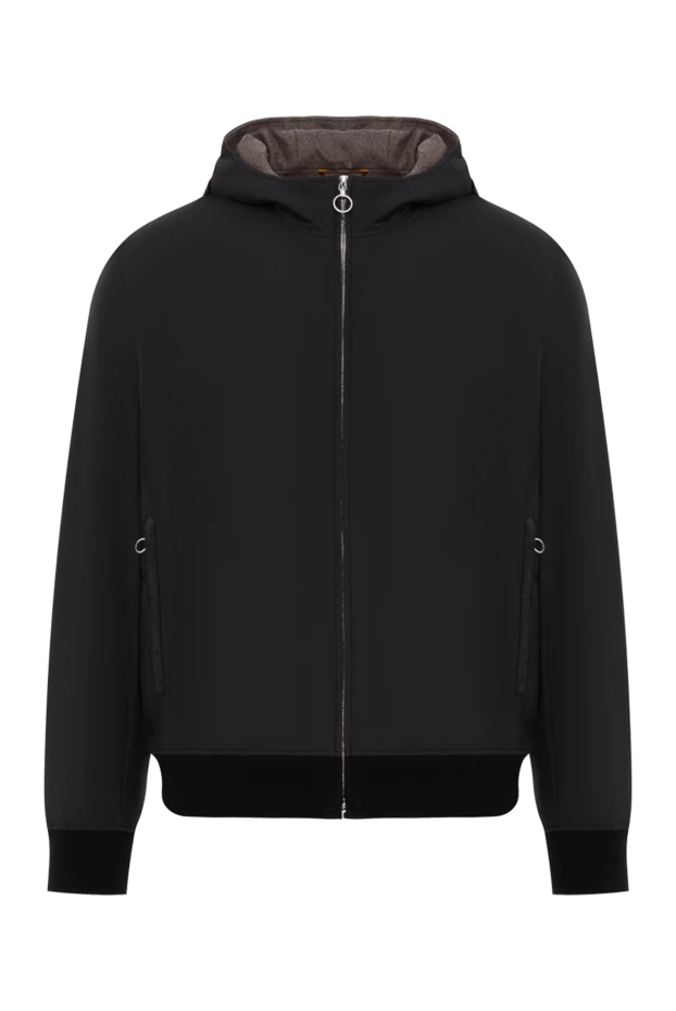 Hooded jacket with crocodile leather inserts, black - photo 1