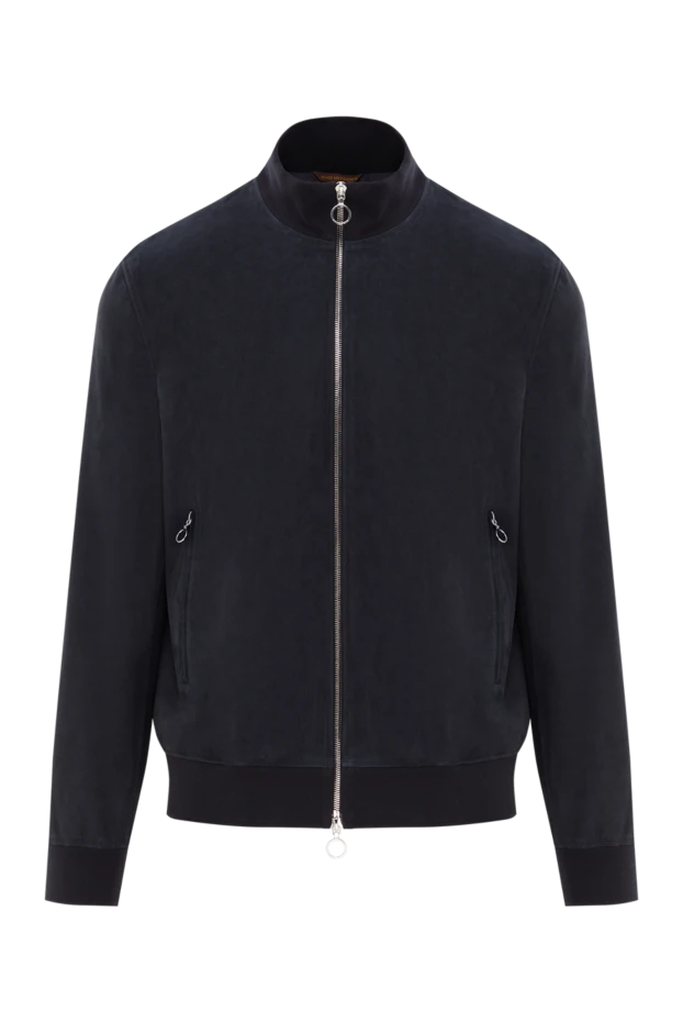 Замшевая куртка синяя мужская на молнии - фото 1