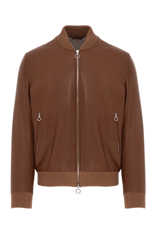 Кожаная куртка бомбер коричневая мужская - фото 1