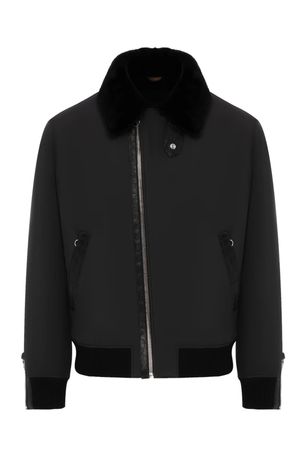 Jacket with real fur and alligator skin inserts, black - photo 1