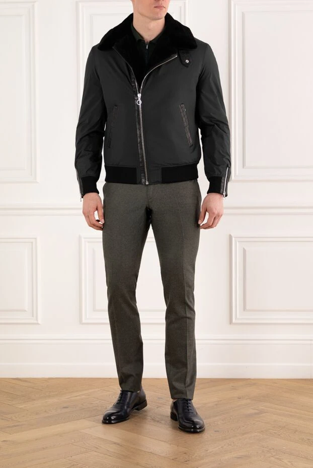 Jacket with real fur and alligator skin inserts, black - photo 2