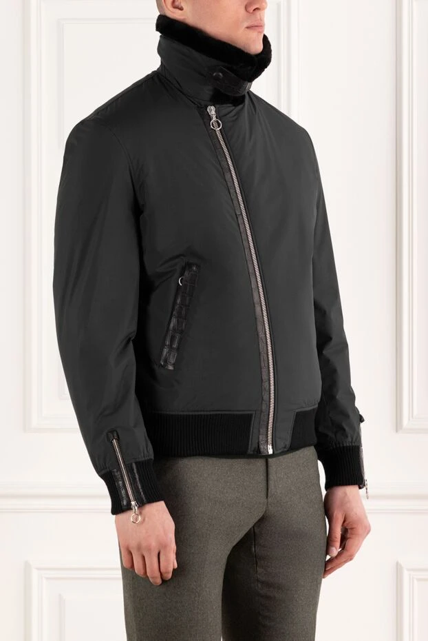 Seraphin jacket with real fur and alligator skin inserts, black 187909 - photo 3