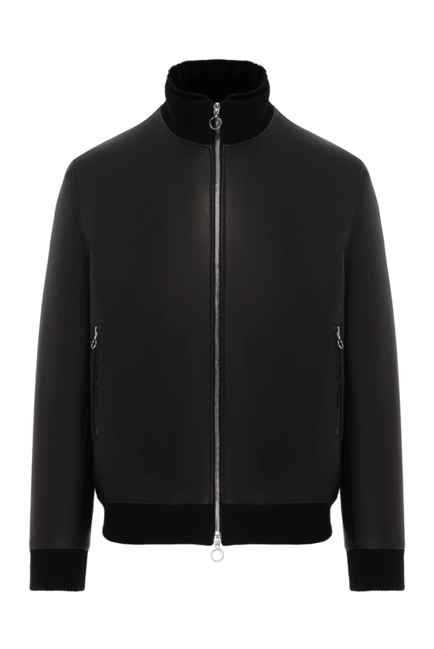 Нағыз былғарыдан және үлбірден тігілген қара түсті ерлерге арналған күрте - фото 1