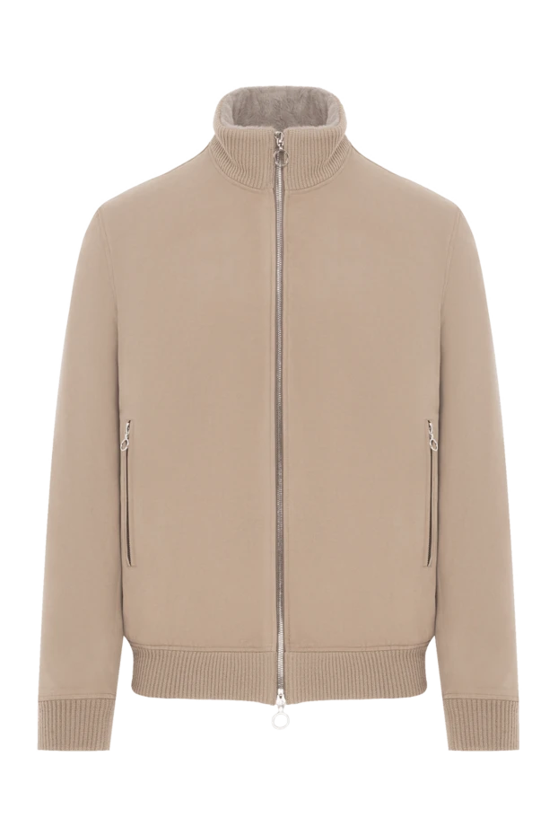 Куртка бежевая мужская из натуральной кожи и меха - фото 1