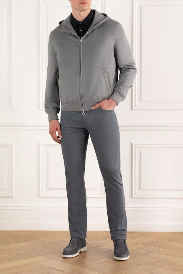 Кашемировая серая куртка с вставками из кожи аллигатора - фото 2