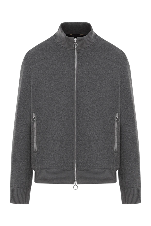 Аллигатор былғары кірістірулері бар кашемирден жасалған ерлерге арналған күрте сұр - фото 1