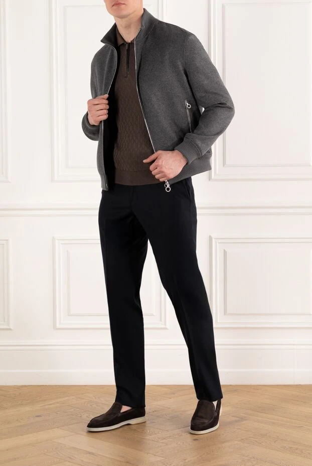 Seraphin мужская куртка из кашемира с кожаными вставками из аллигатора серая 187915 - фото 2