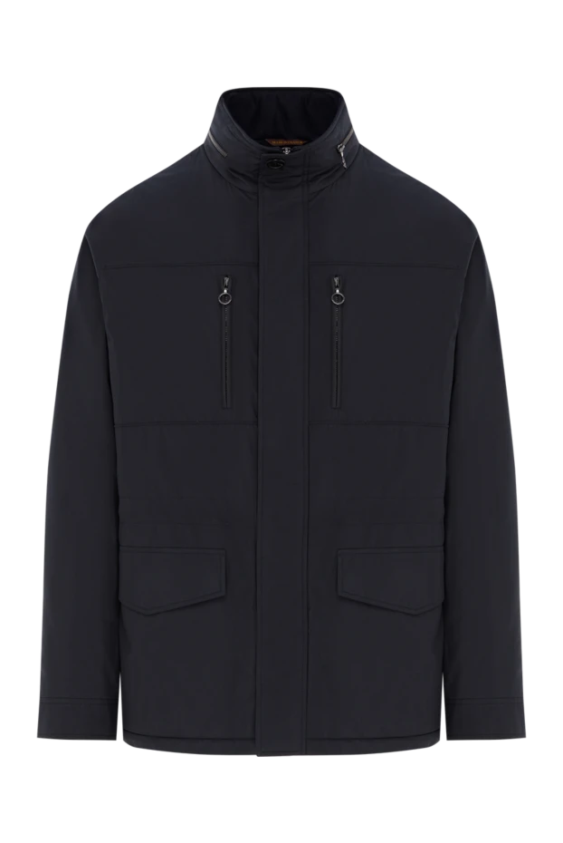 Синяя мужская куртка из нейлона с воротником стойкой - фото 1