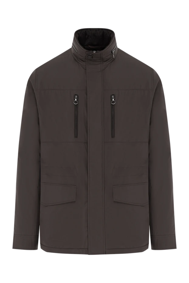 Brown men's nylon jacket with hidden hood - photo 1