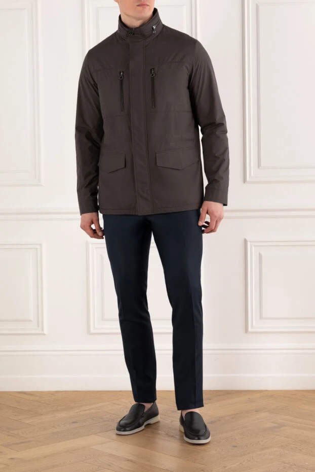 Brown men's nylon jacket with hidden hood - photo 2