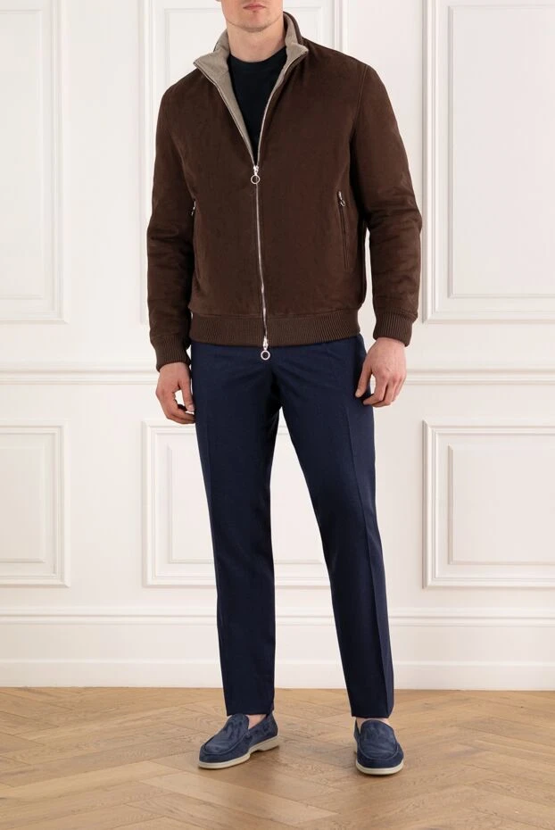 Men's brown suede jacket with fur - photo 2