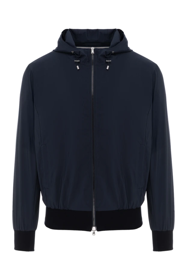 Men's blue hooded jacket with zipper - photo 1