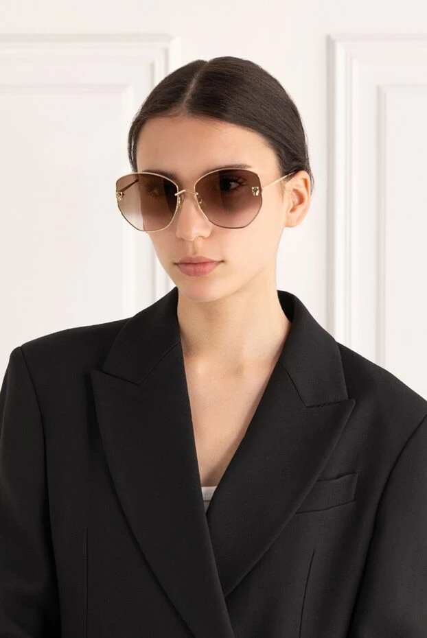 Cartier солнцезащитные очки panthère в металлической оправе золотистые 187952 - фото 2