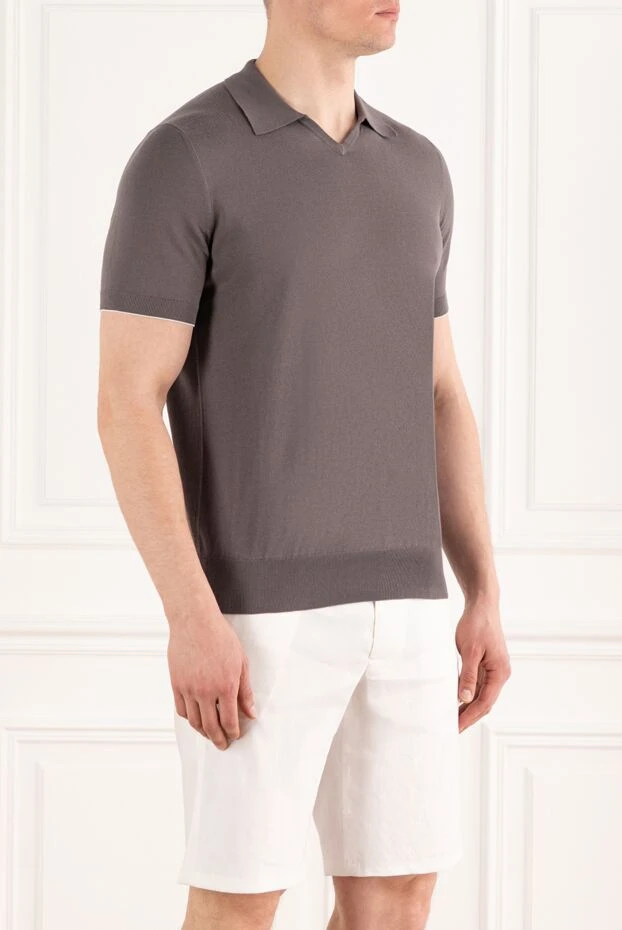 Brunello Cucinelli men's dark beige polo without buttons with edging 187972 - photo 3