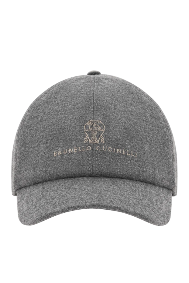 Brunello Cucinelli табиғи жүннен жасалған фланельден жасалған бейсбол қалпақ, логотипі кестеленген, сұр түсті 187979 - фото 1
