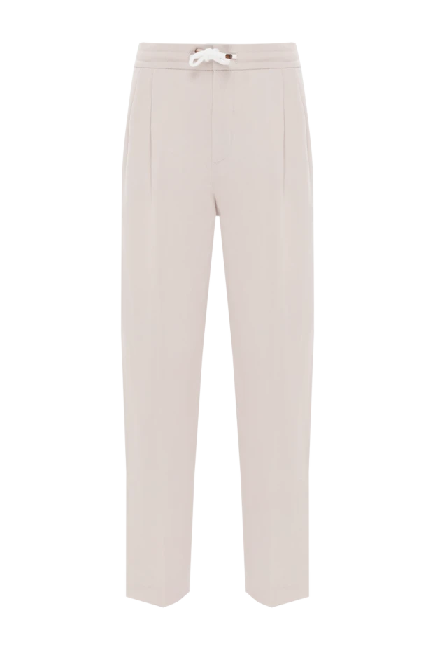 Beige loose tapered twill trousers with double pleats - photo 1