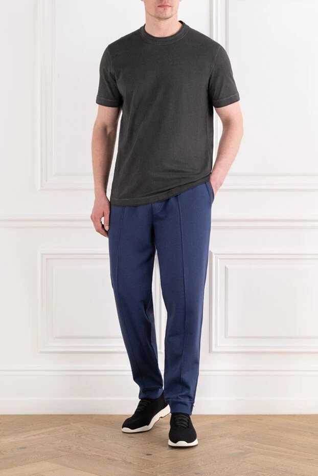 Brunello Cucinelli серпімді белдеуі бар және иілген бауы бар қара көк трек шалбар 187986 - фото 2