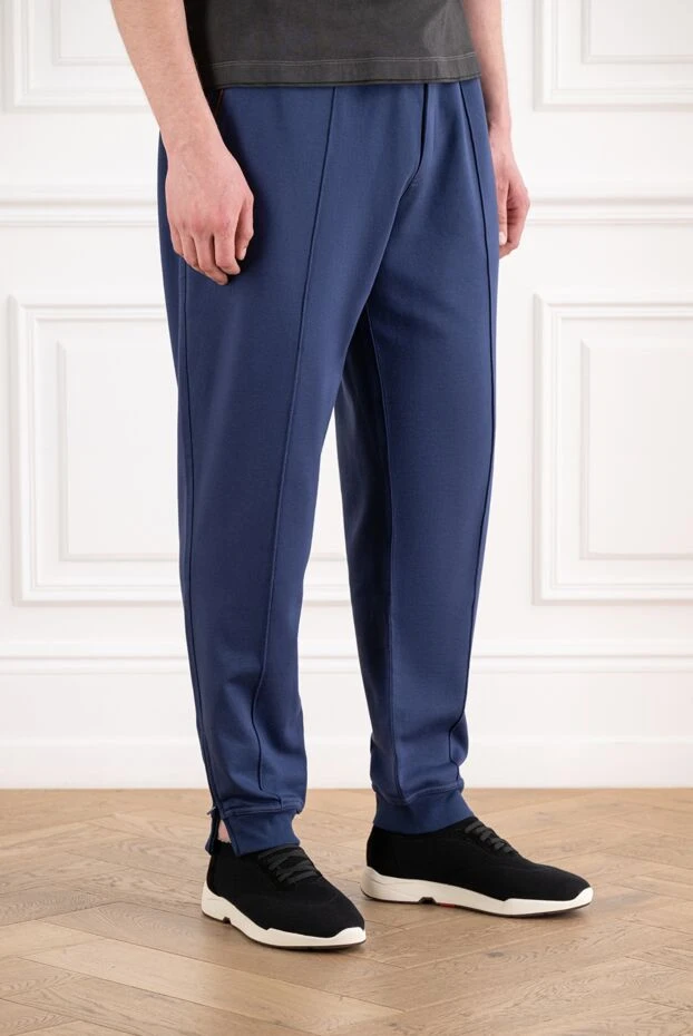 Brunello Cucinelli серпімді белдеуі бар және иілген бауы бар қара көк трек шалбар 187986 - фото 3