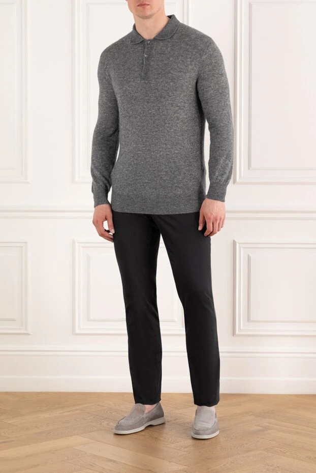 Cesare di Napoli мақта мен жібектен тоқылған жіптері бар қара түсті ерлер jogop желпуіш шалбар 188002 - фото 2