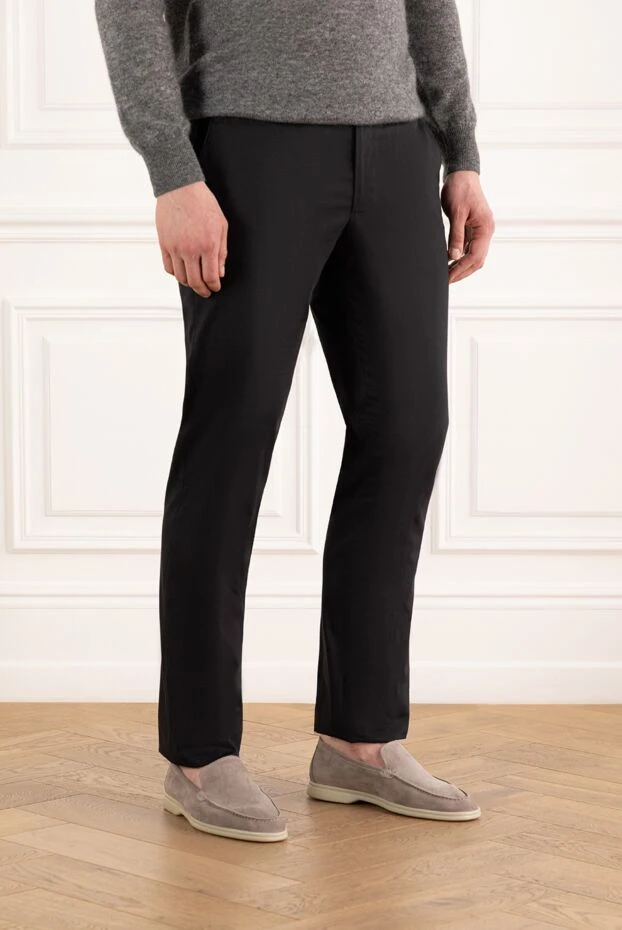 Cesare di Napoli мақта мен жібектен тоқылған жіптері бар қара түсті ерлер jogop желпуіш шалбар 188002 - фото 3