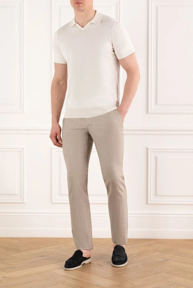 Cesare di Napoli jogop 683 бежевый жіптері бар жүн шалбар 188005 - фото 2