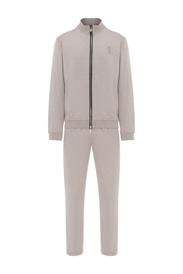 Костюм спортивный бежевый мужской с вышивкой логотипа - фото 1