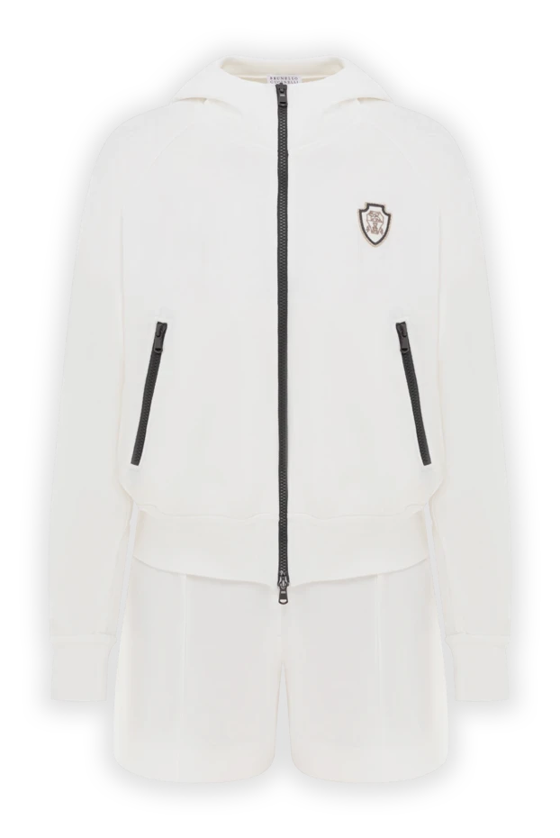 Костюм шорты и худи с капюшоном и нашивкой-логотипом белые - фото 1