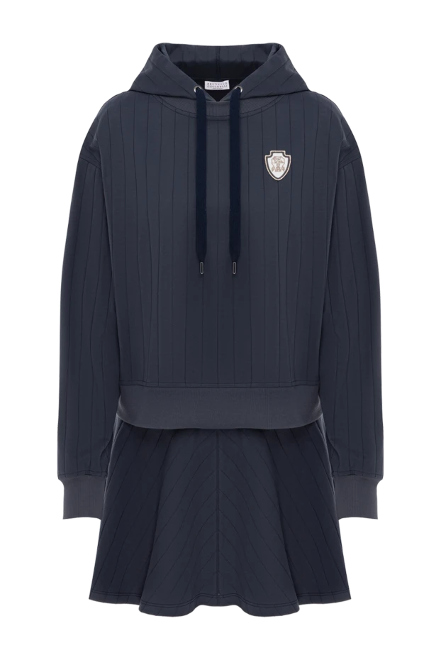 Синий костюм с юбкой из хлопка женский - фото 1