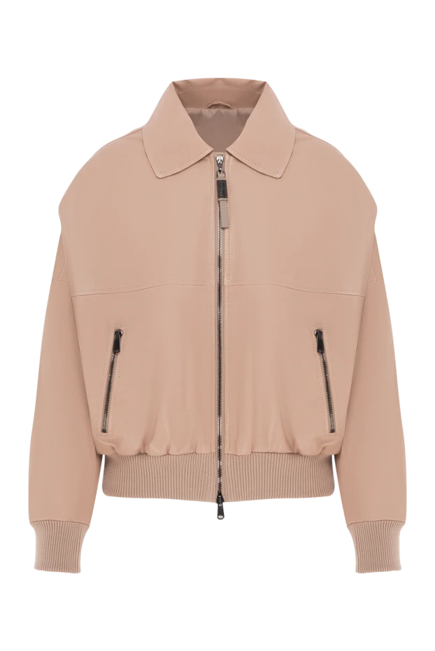 Кожаная куртка женская бежевая с цепочкой Мониль - фото 1