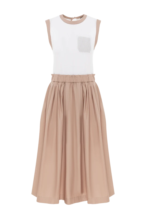 Платье миди в стиле колор-блок с комбинированной отделкой бежевое - фото 1