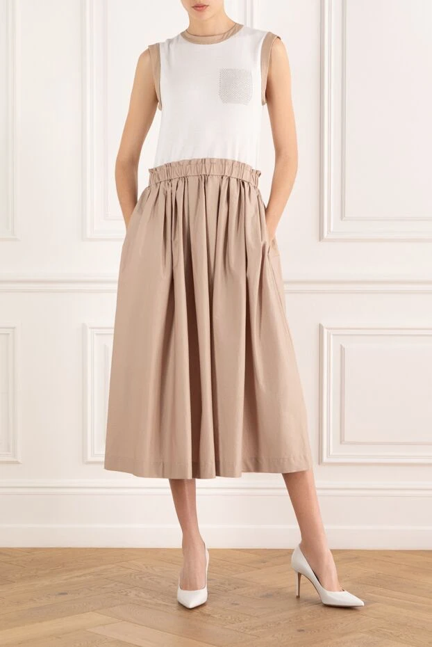 Peserico платье миди в стиле колор-блок с комбинированной отделкой бежевое 188054 - фото 2