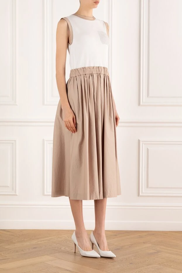 Peserico платье миди в стиле колор-блок с комбинированной отделкой бежевое 188054 - фото 3