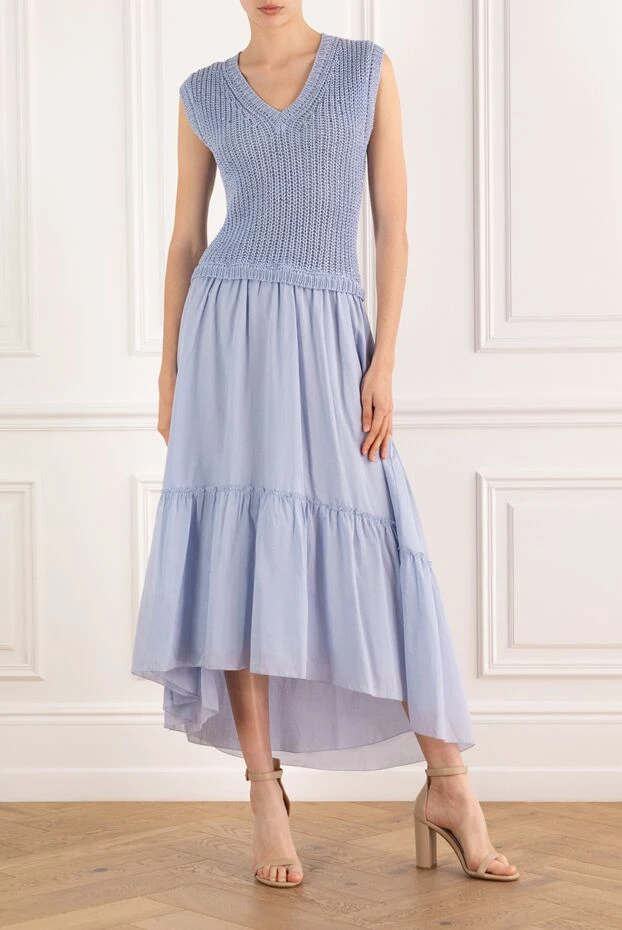 Peserico трикотажное платье голубого цвета с присборенной юбкой 188055 - фото 2