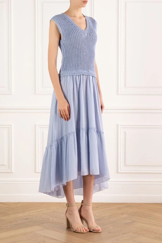 Peserico трикотажное платье голубого цвета с присборенной юбкой 188055 - фото 3