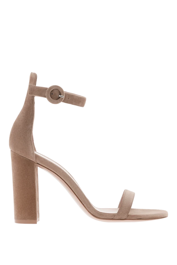 Босоножки Gaeta из замши на толстом каблуке бежевого цвета - фото 1